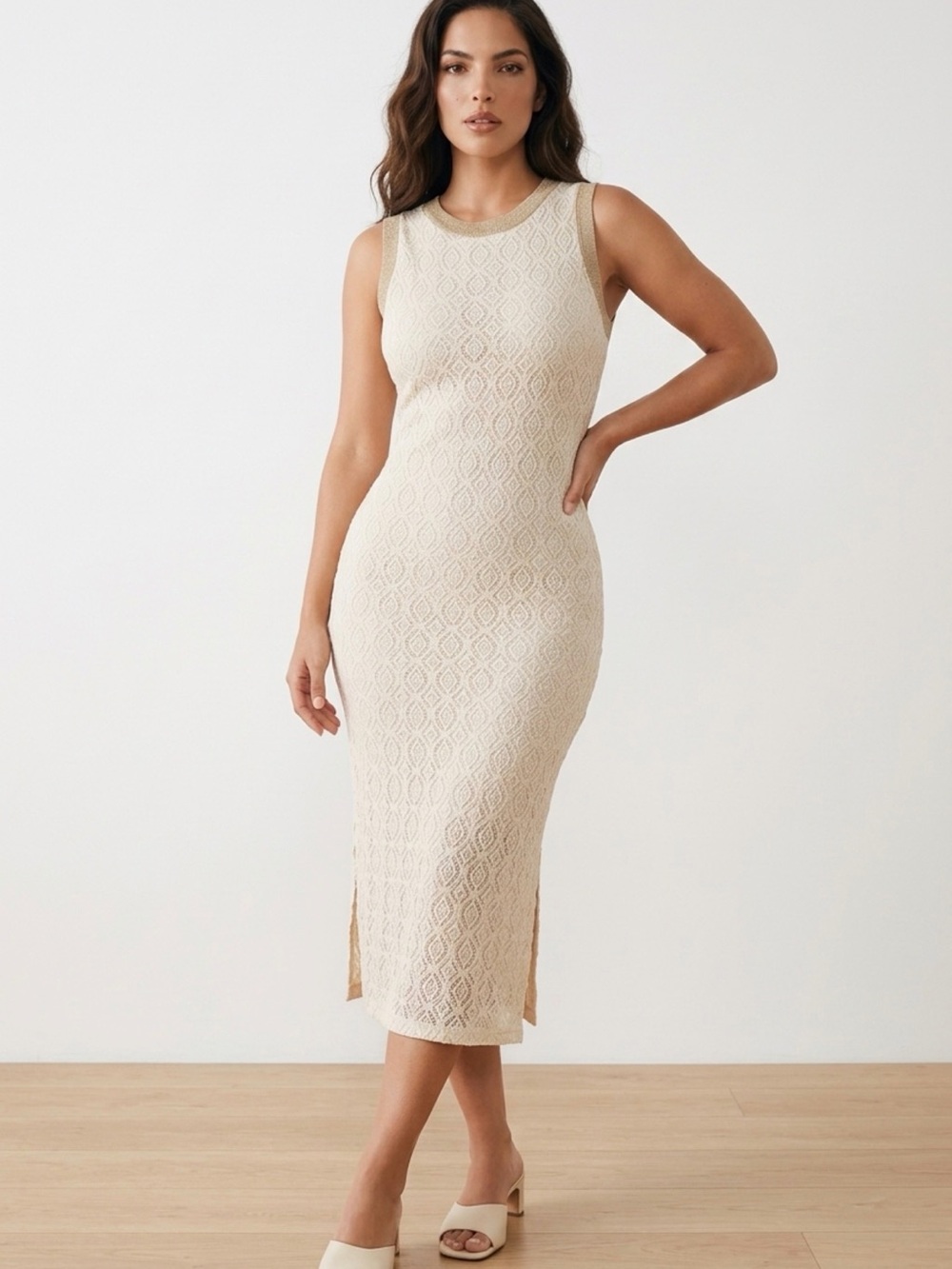 Zara Cream Sleeveless Knit Midi Dress
